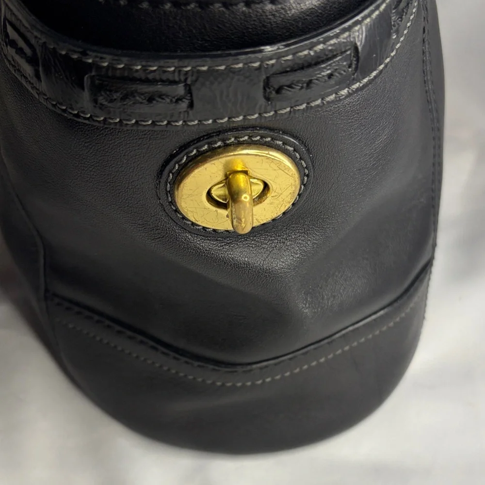 Coach Black Leather Tote with Gold Accents